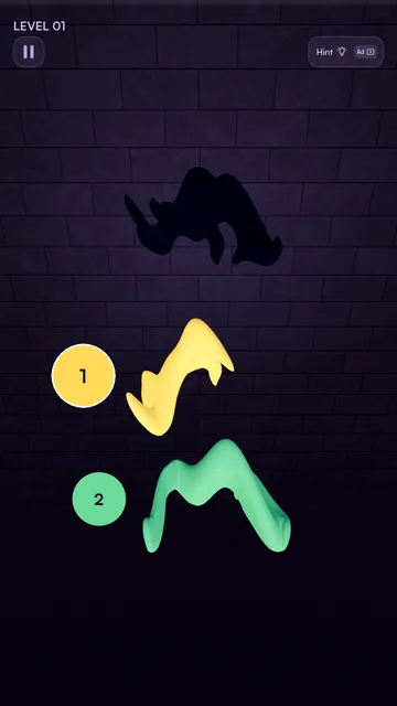 Actual Shadowcraft gameplay, showing gold and mint pieces and their combined shadow on a purple wall
